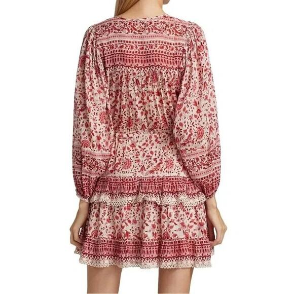 Alicia Bell Paisley Floral Tiered Peasant Dress Size Small Beaded Tassels Boho - Picture 9 of 13